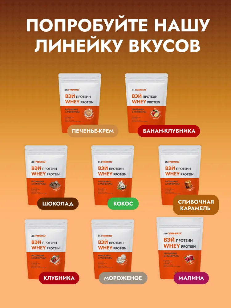 Cybermass Whey Protein с BCAA, Протеин сывороточный для набора мышечной массы и похудения, 900 г / 30 порций, со вкусом Банан