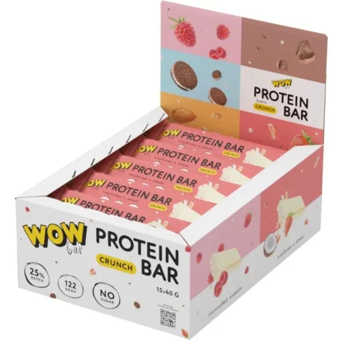 Primekraft Wowbar Crunch, протеиновые батончики со вкусом «Клубника и кокос», 15 шт