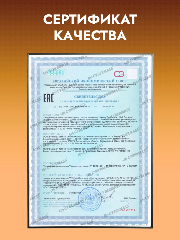 Cybermass Whey Protein с BCAA, Протеин сывороточный для набора мышечной массы и похудения, 900 г / 30 порций, со вкусом Клубника