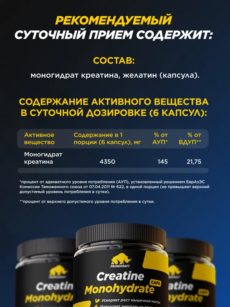 Primekraft Creatine Monohydrate, Креатин Моногидрат в капсулах, 240 шт