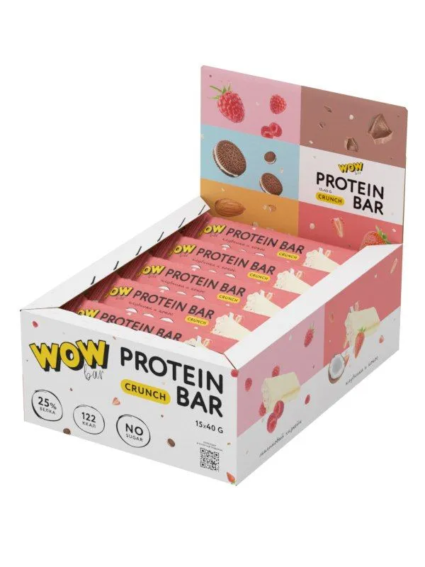 Primekraft Wowbar Crunch, протеиновые батончики со вкусом «Клубника и кокос», 15 шт
