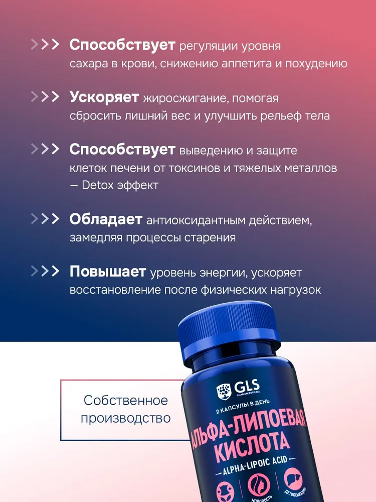 GLS Pharmaceuticals Альфа Липоевая кислота (Alpha Lipoic), для похудения и детокса