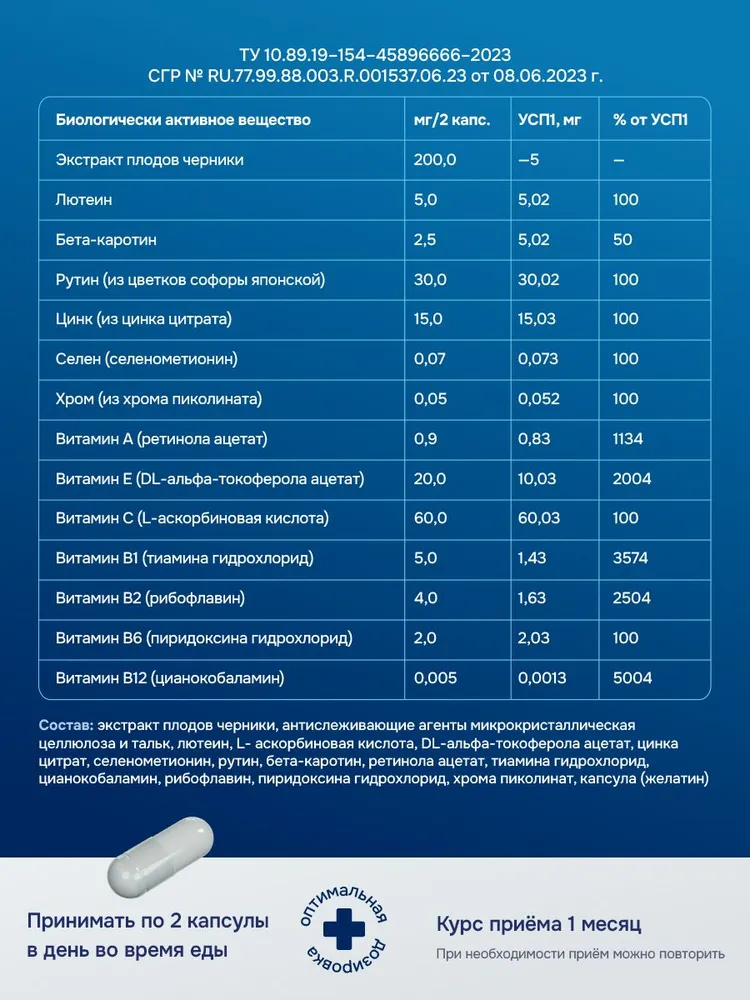 GLS Pharmaceuticals Витамины для глаз, комплекс витаминов и минералов для поддержания зрения и здоровья глаз, 60 шт.